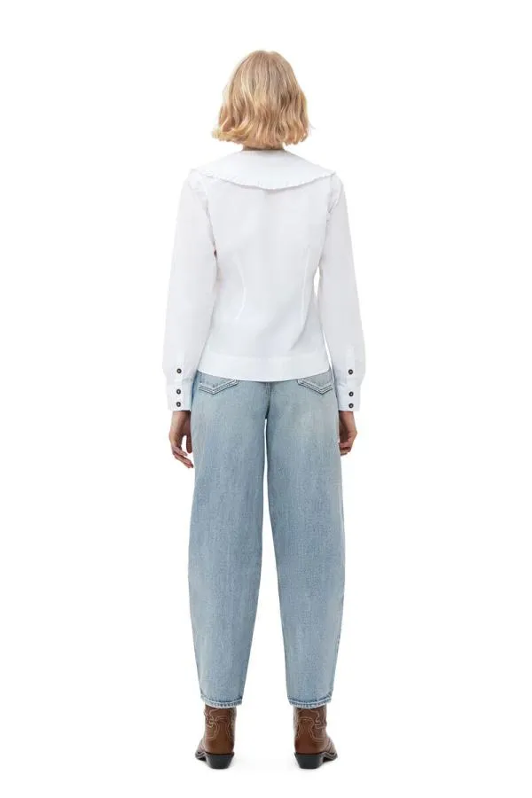 Clothing GANNI Tops Cotton Poplin Vneck Frill Collar Shirt Bright White Clothing GANNI Tops Cotton Poplin Vneck Frill Collar Shirt Bright White