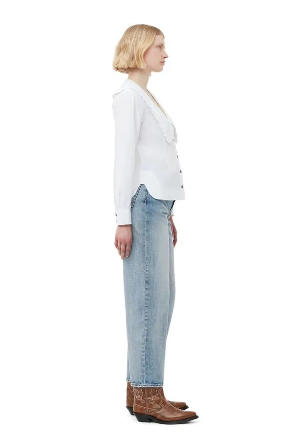 Clothing GANNI Tops Cotton Poplin Vneck Frill Collar Shirt Bright White Clothing GANNI Tops Cotton Poplin Vneck Frill Collar Shirt Bright White