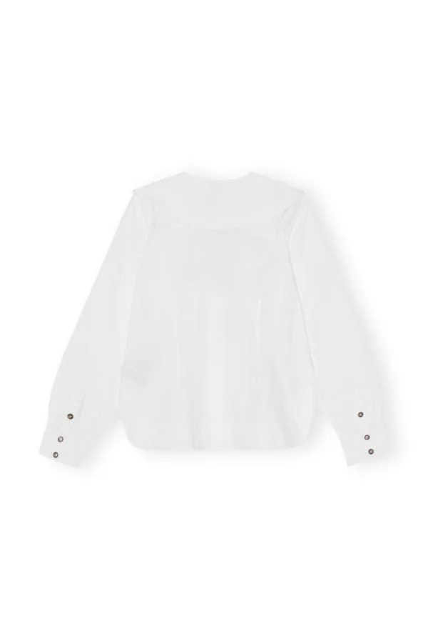 Clothing GANNI Tops Cotton Poplin Vneck Frill Collar Shirt Bright White Clothing GANNI Tops Cotton Poplin Vneck Frill Collar Shirt Bright White