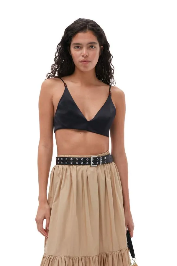 Clothing GANNI Tops Double Satin Top Black