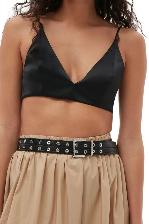 Clothing GANNI Tops Double Satin Top Black Clothing GANNI Tops Double Satin Top Black