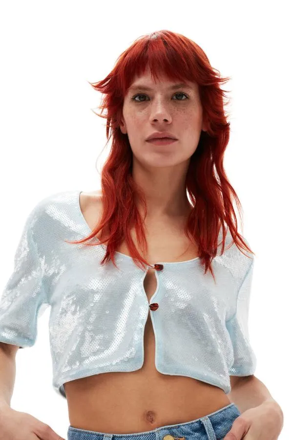 Clothing GANNI Tops Light Sequins Blouse Ice Water