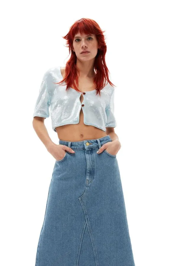 Clothing GANNI Tops Light Sequins Blouse Ice Water Clothing GANNI Tops Light Sequins Blouse Ice Water