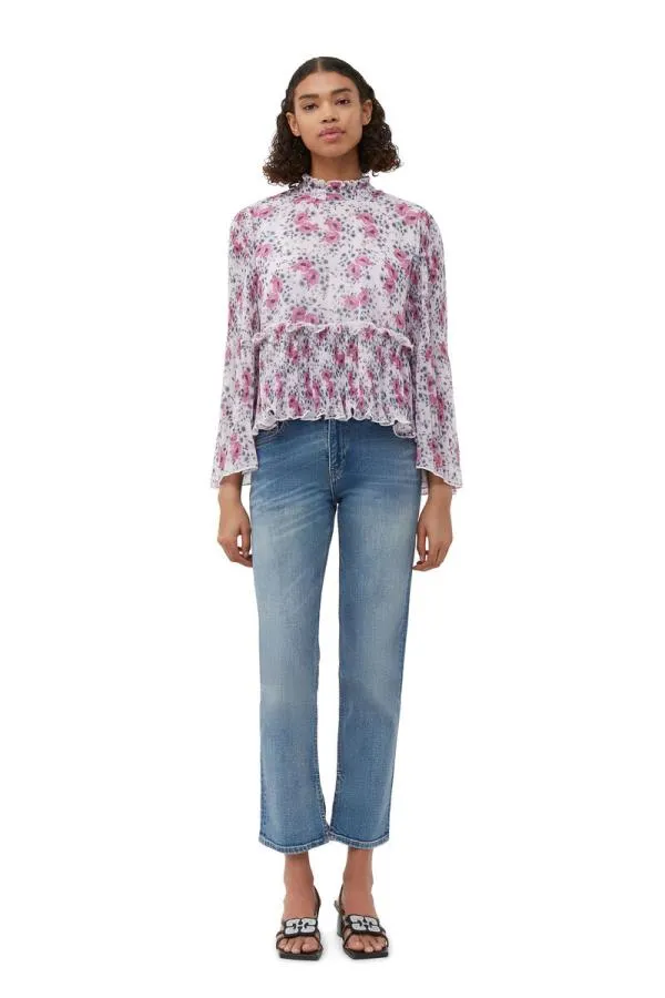 Clothing GANNI Tops Pleated Georgette Blouse Mauve Chalk Clothing GANNI Tops Pleated Georgette Blouse Mauve Chalk