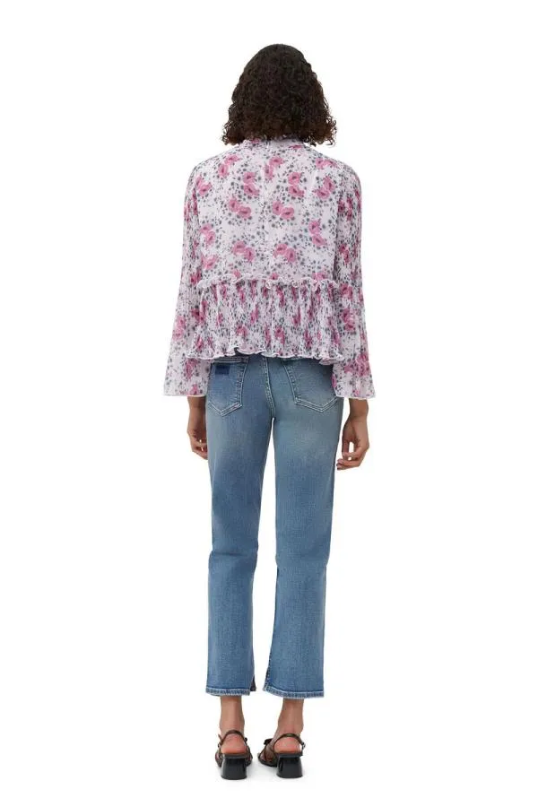 Clothing GANNI Tops Pleated Georgette Blouse Mauve Chalk Clothing GANNI Tops Pleated Georgette Blouse Mauve Chalk
