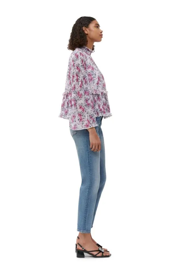 Clothing GANNI Tops Pleated Georgette Blouse Mauve Chalk Clothing GANNI Tops Pleated Georgette Blouse Mauve Chalk