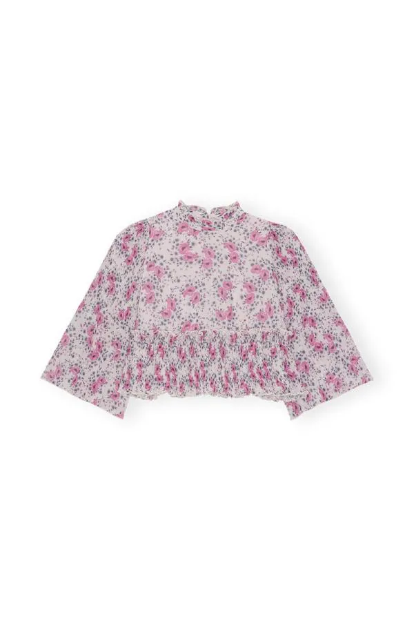 Clothing GANNI Tops Pleated Georgette Blouse Mauve Chalk Clothing GANNI Tops Pleated Georgette Blouse Mauve Chalk