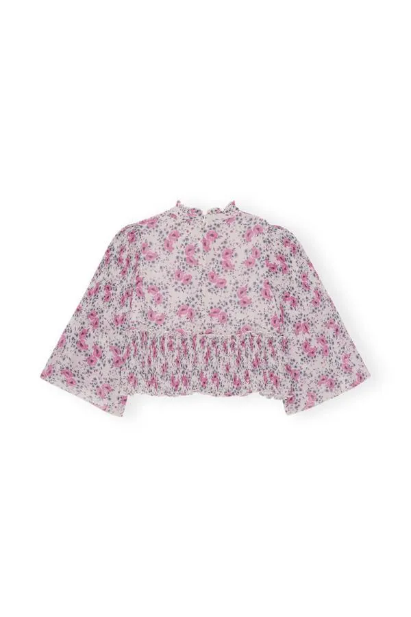 Clothing GANNI Tops Pleated Georgette Blouse Mauve Chalk Clothing GANNI Tops Pleated Georgette Blouse Mauve Chalk