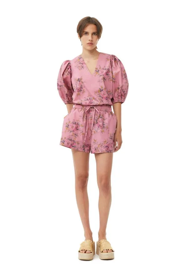 Clothing GANNI Tops Printed Cotton Vneck Blouse Orchid Smoke Clothing GANNI Tops Printed Cotton Vneck Blouse Orchid Smoke