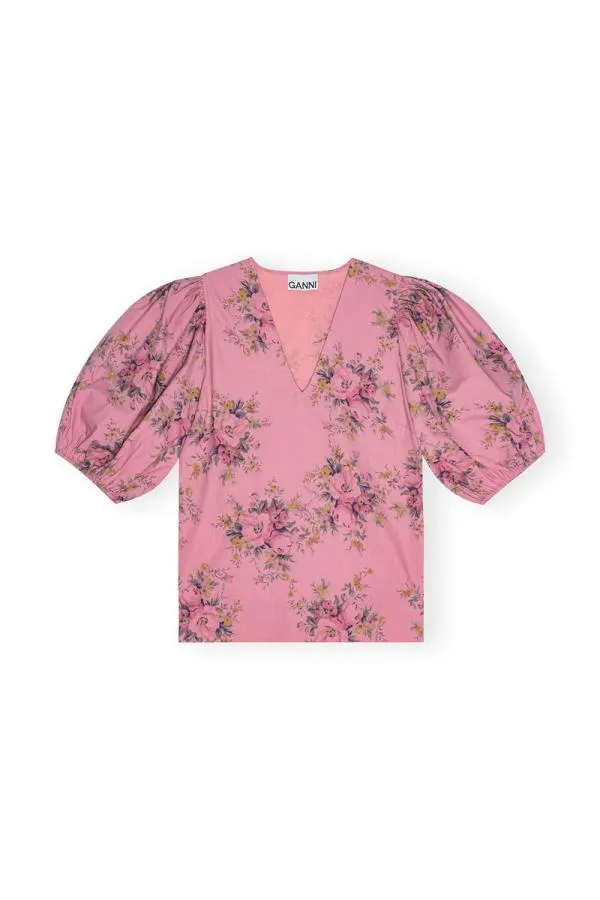 Clothing GANNI Tops Printed Cotton Vneck Blouse Orchid Smoke Clothing GANNI Tops Printed Cotton Vneck Blouse Orchid Smoke