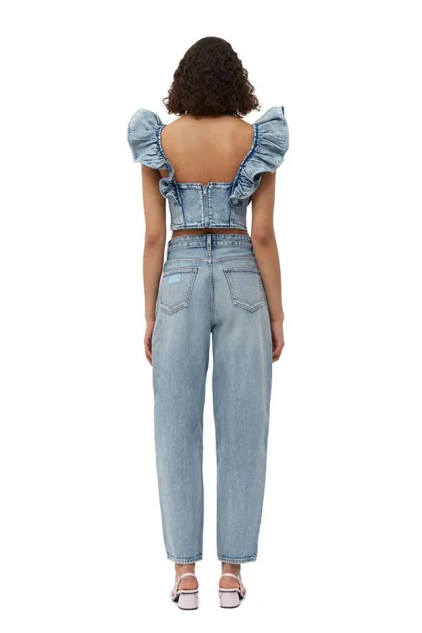 Clothing GANNI Tops Stretch Denim Ruffle Top Light Blue Vintage Clothing GANNI Tops Stretch Denim Ruffle Top Light Blue Vintage