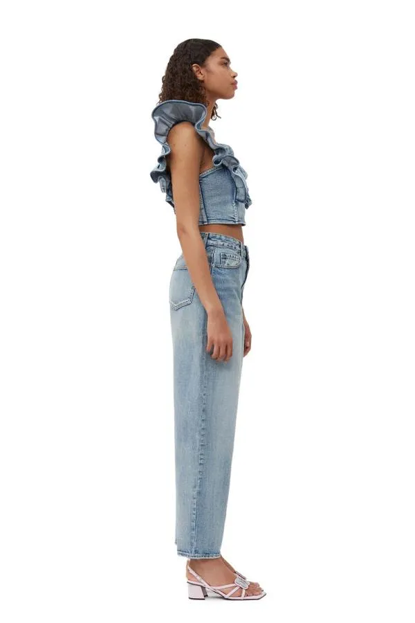Clothing GANNI Tops Stretch Denim Ruffle Top Light Blue Vintage Clothing GANNI Tops Stretch Denim Ruffle Top Light Blue Vintage