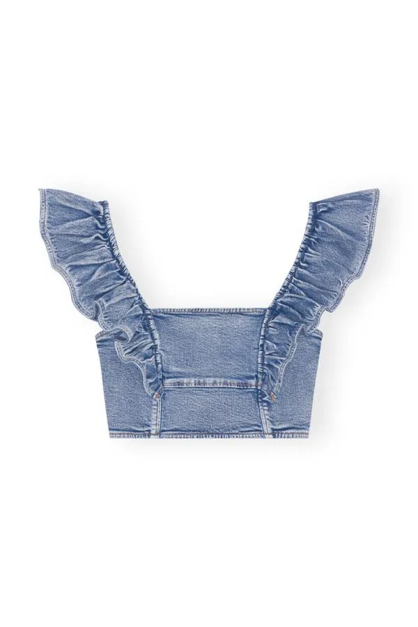 Clothing GANNI Tops Stretch Denim Ruffle Top Light Blue Vintage Clothing GANNI Tops Stretch Denim Ruffle Top Light Blue Vintage