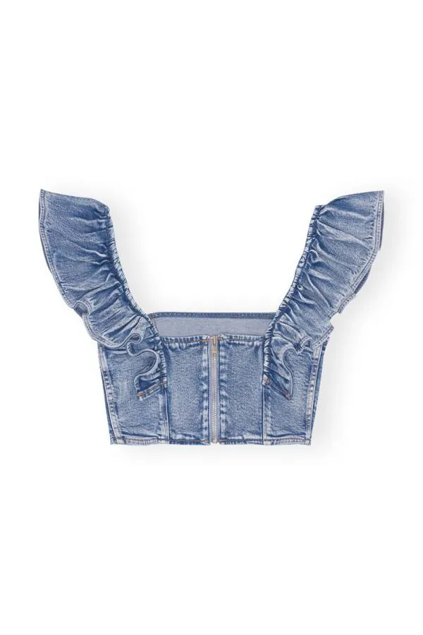 Clothing GANNI Tops Stretch Denim Ruffle Top Light Blue Vintage Clothing GANNI Tops Stretch Denim Ruffle Top Light Blue Vintage