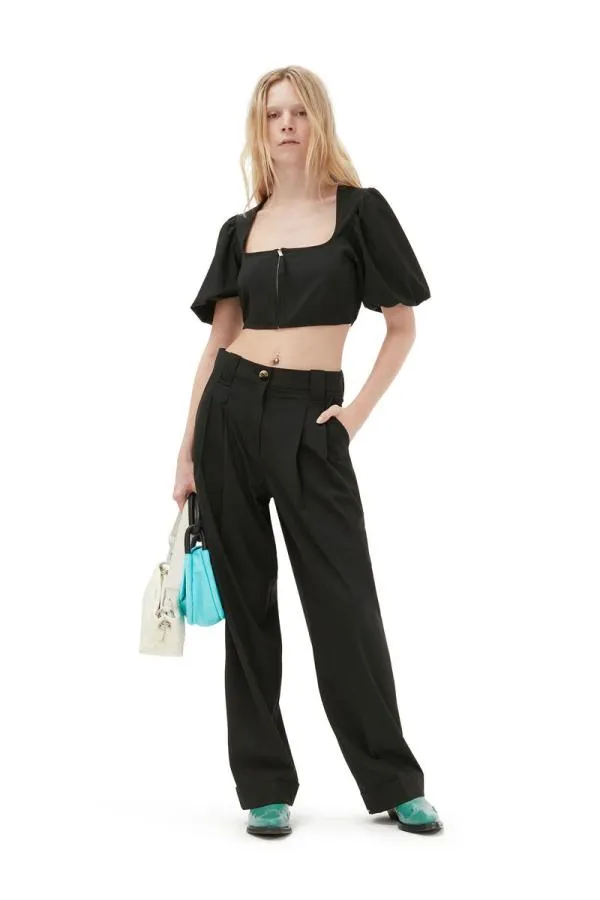 Clothing GANNI Trousers Black Drapey Melange Pleat Trousers Black