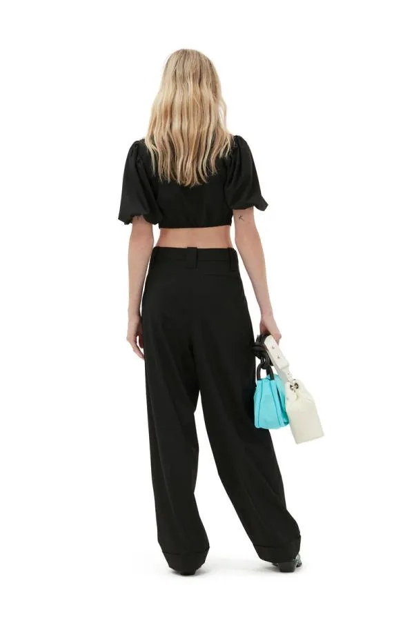 Clothing GANNI Trousers Black Drapey Melange Pleat Trousers Black Clothing GANNI Trousers Black Drapey Melange Pleat Trousers Black
