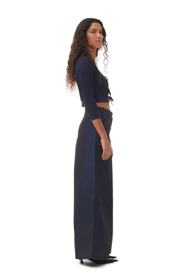 Clothing GANNI Trousers Blue Shiny Taffeta Wide Highwaisted Trousers Sodalite Blue