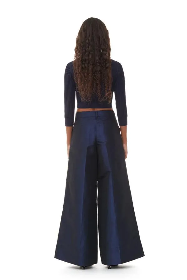 Clothing GANNI Trousers Blue Shiny Taffeta Wide Highwaisted Trousers Sodalite Blue