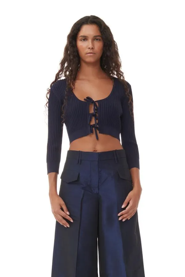 Clothing GANNI Trousers Blue Shiny Taffeta Wide Highwaisted Trousers Sodalite Blue