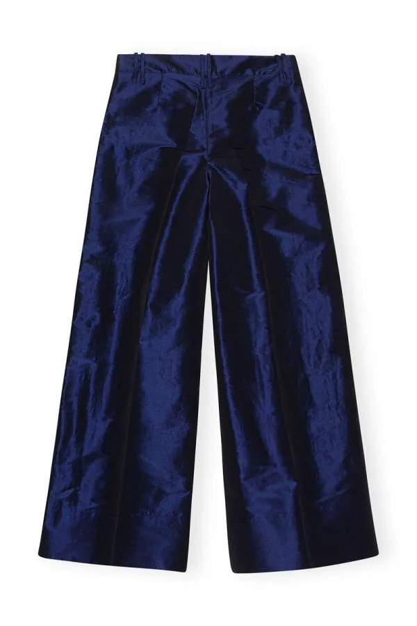 Clothing GANNI Trousers Blue Shiny Taffeta Wide Highwaisted Trousers Sodalite Blue