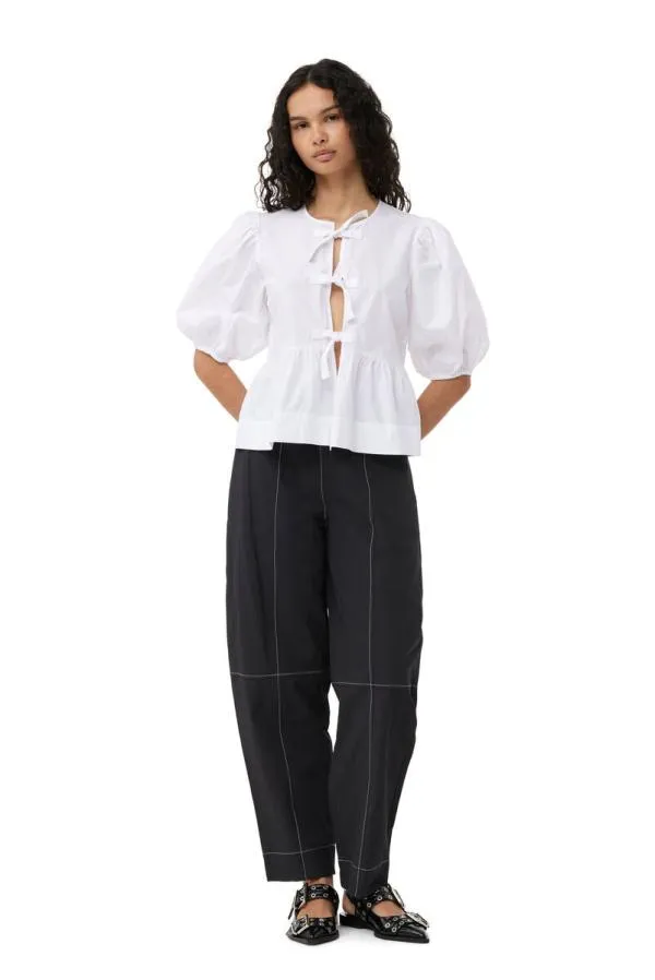 Clothing GANNI Trousers Cotton Crepe Curve Trousers Black