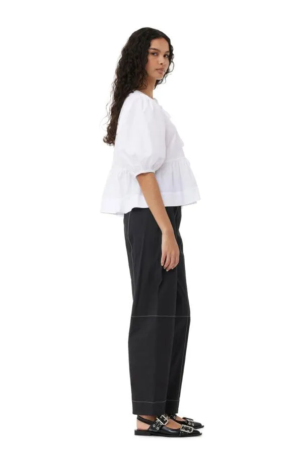 Clothing GANNI Trousers Cotton Crepe Curve Trousers Black Clothing GANNI Trousers Cotton Crepe Curve Trousers Black