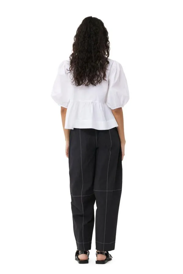 Clothing GANNI Trousers Cotton Crepe Curve Trousers Black Clothing GANNI Trousers Cotton Crepe Curve Trousers Black