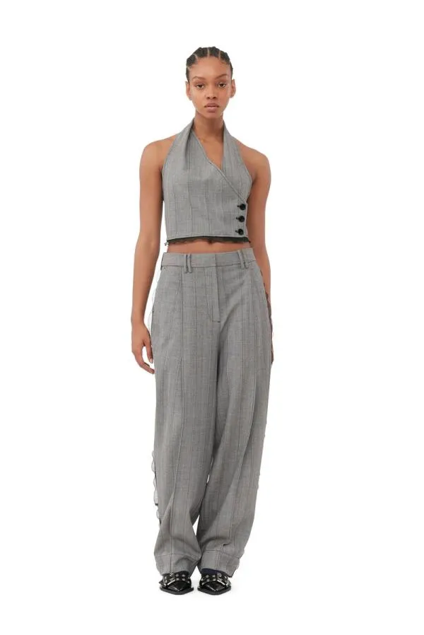 Clothing GANNI Trousers Grey Herringbone Suiting Pleated Trousers Frost Gray