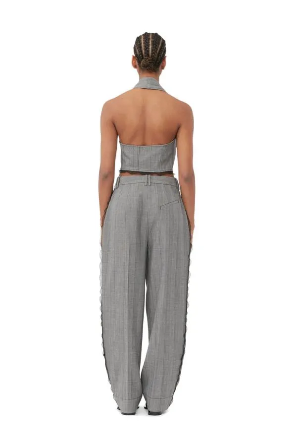Clothing GANNI Trousers Grey Herringbone Suiting Pleated Trousers Frost Gray Clothing GANNI Trousers Grey Herringbone Suiting Pleated Trousers Frost Gray