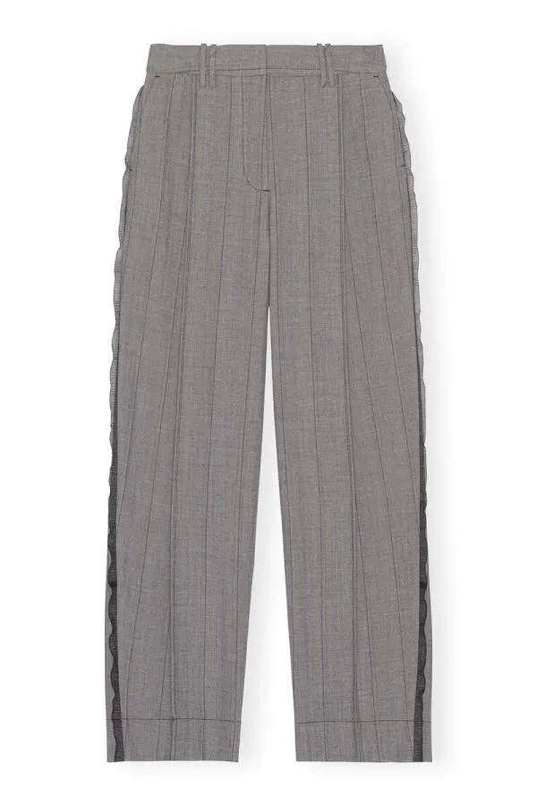 Clothing GANNI Trousers Grey Herringbone Suiting Pleated Trousers Frost Gray Clothing GANNI Trousers Grey Herringbone Suiting Pleated Trousers Frost Gray