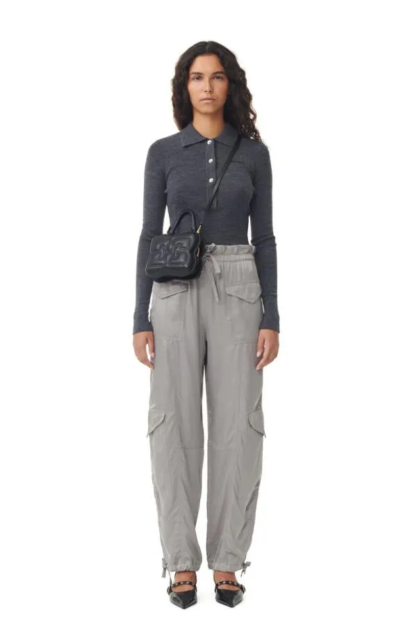 Clothing GANNI Trousers Grey Washed Satin Trousers Frost Gray