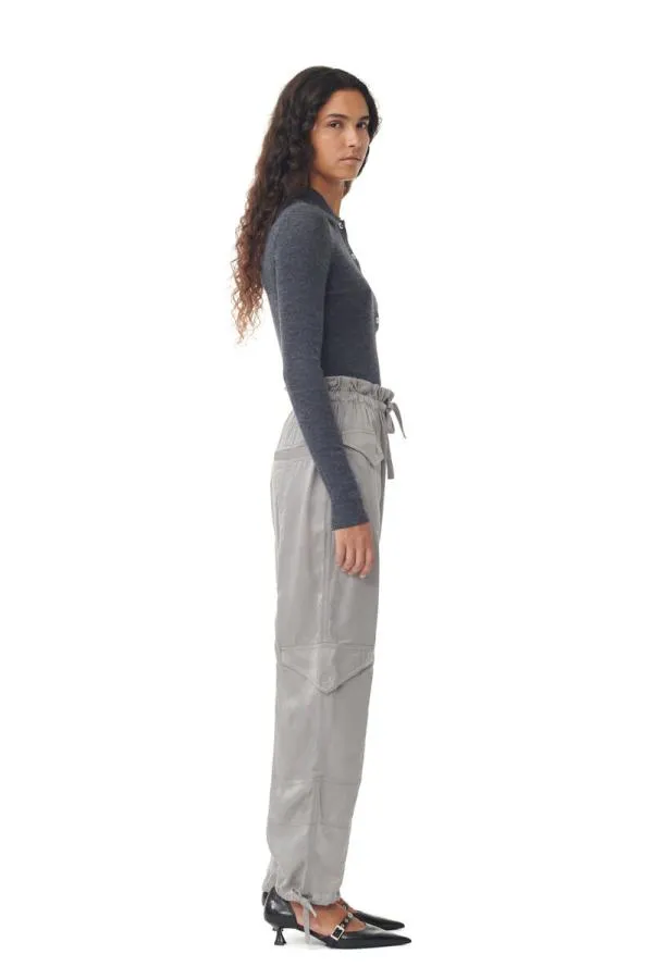 Clothing GANNI Trousers Grey Washed Satin Trousers Frost Gray