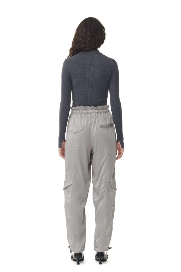 Clothing GANNI Trousers Grey Washed Satin Trousers Frost Gray
