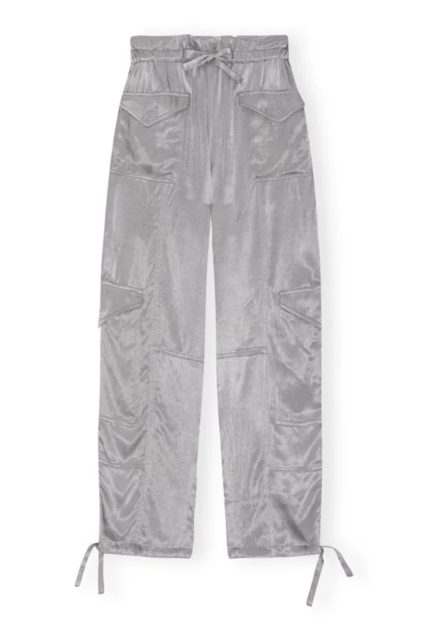 Clothing GANNI Trousers Grey Washed Satin Trousers Frost Gray