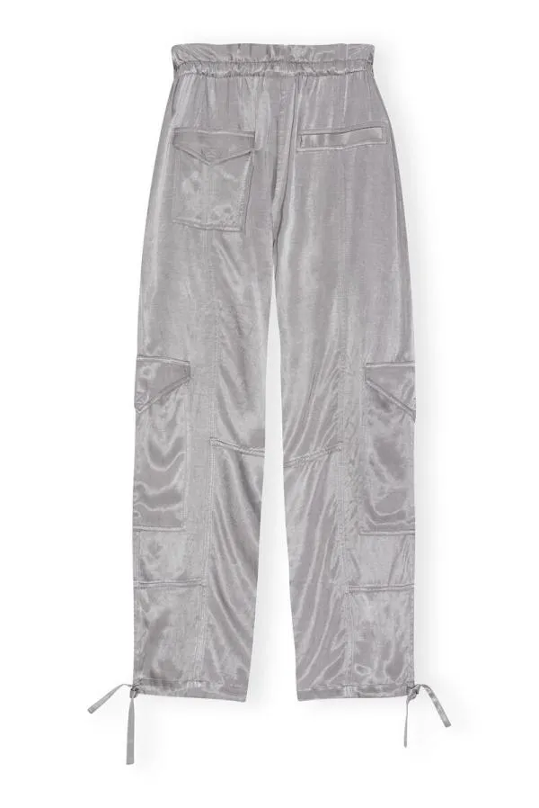 Clothing GANNI Trousers Grey Washed Satin Trousers Frost Gray