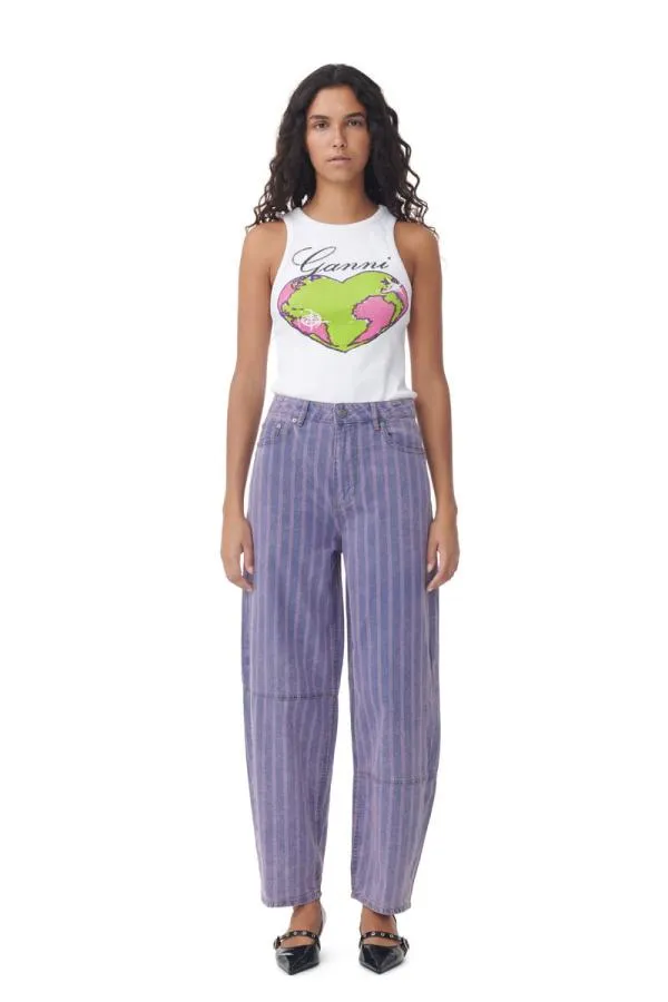 Clothing GANNI Trousers Purple Striped Stary Jeans Mid Blue Stone