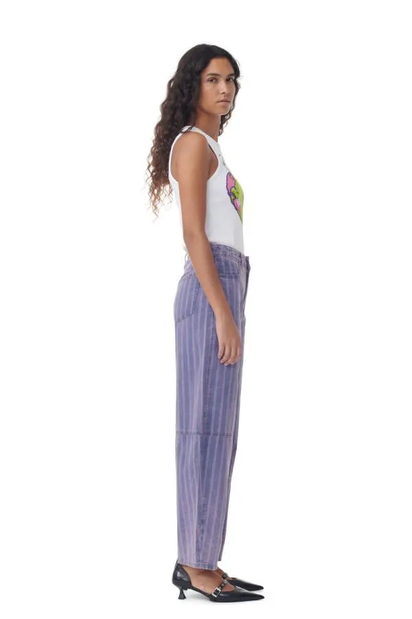 Clothing GANNI Trousers Purple Striped Stary Jeans Mid Blue Stone