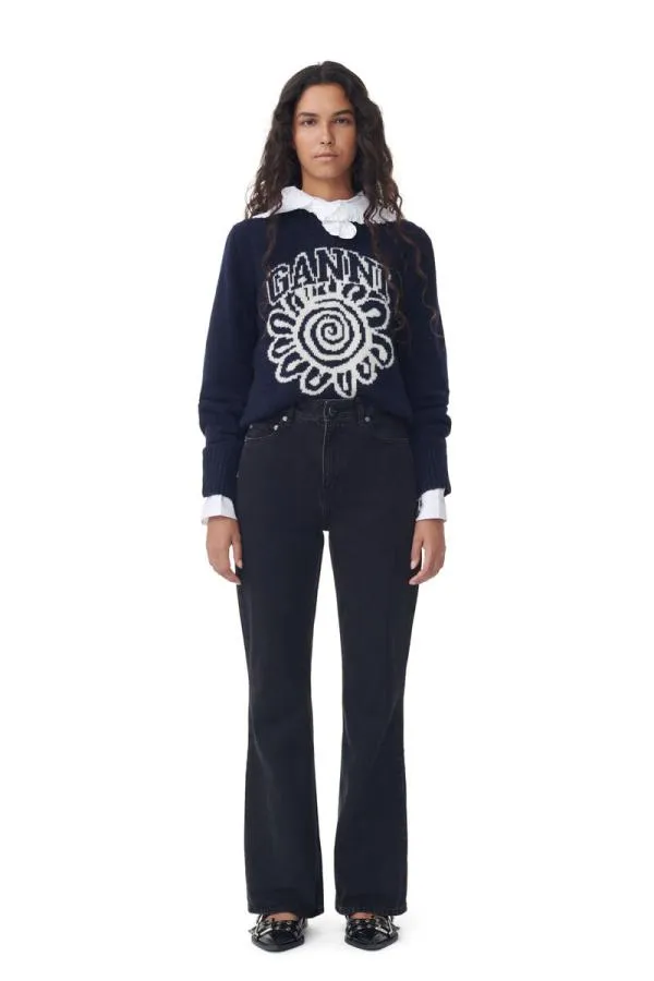 Clothing GANNI Trousers Rigid Denim Betzy Washed Blackblack