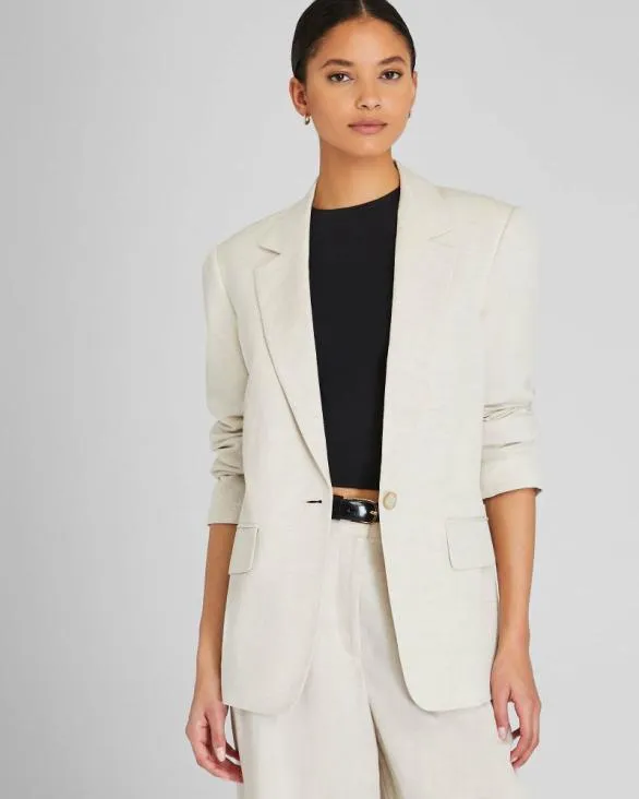 Club Monaco Blazers and Suiting Relaxed Single Breasted LinenBlend Blazer Flaxseed 8211 Women