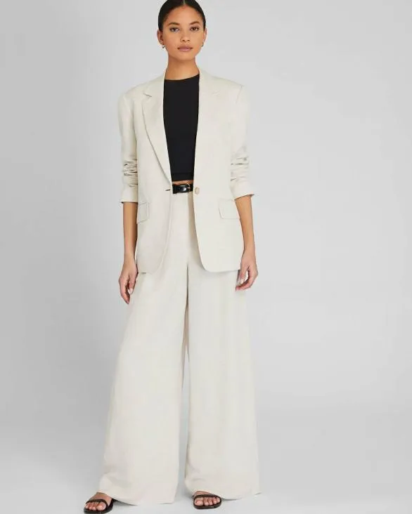 Club Monaco Blazers and Suiting Relaxed Single Breasted LinenBlend Blazer Flaxseed 8211 Women