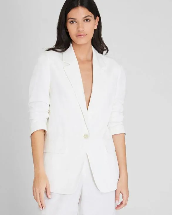 Club Monaco Blazers and Suiting Relaxed Single Breasted LinenBlend Blazer Off White 8211 Women