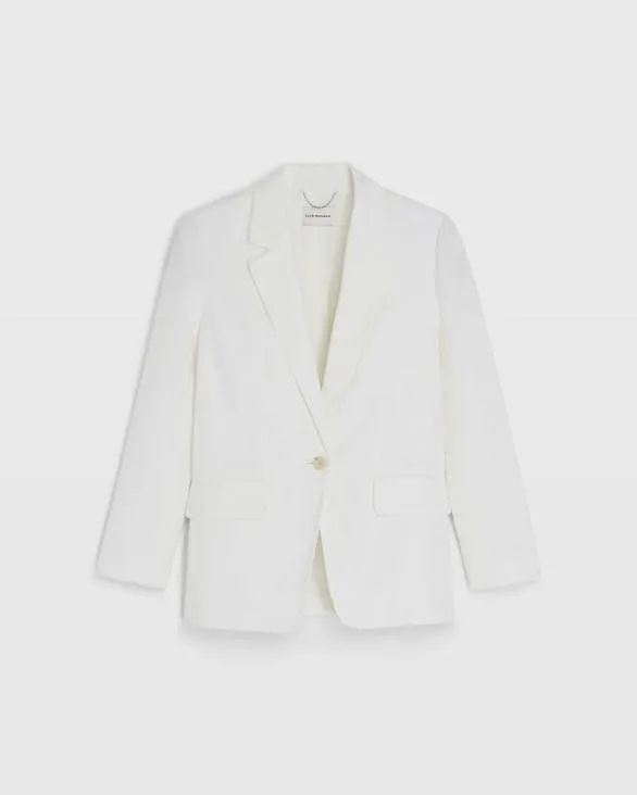 Club Monaco Blazers and Suiting Relaxed Single Breasted LinenBlend Blazer Off White 8211 Women