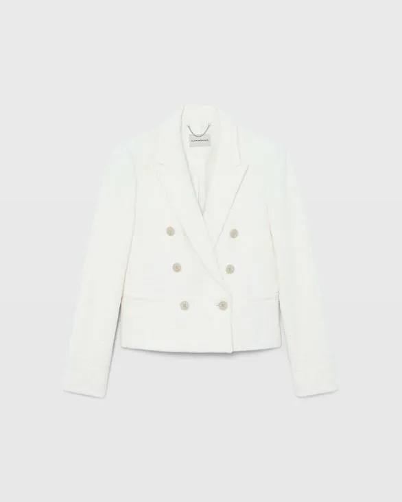 Club Monaco Blazers and Suiting Textured Cropped Double Breasted Blazer Off White 8211 Women