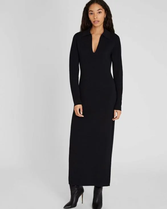 Club Monaco Cashmere Cashmere Blend Open Collar Maxi Dress Black 8211 Women