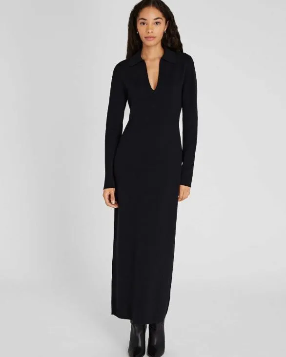 Club Monaco Cashmere Cashmere Blend Open Collar Maxi Dress Black 8211 Women