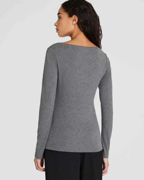 Club Monaco Loungewear Bowee LongSleeve Scoop Neck Tee Medium Heather Grey 8211 Women