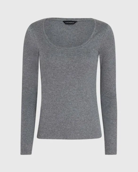 Club Monaco Loungewear Bowee LongSleeve Scoop Neck Tee Medium Heather Grey 8211 Women