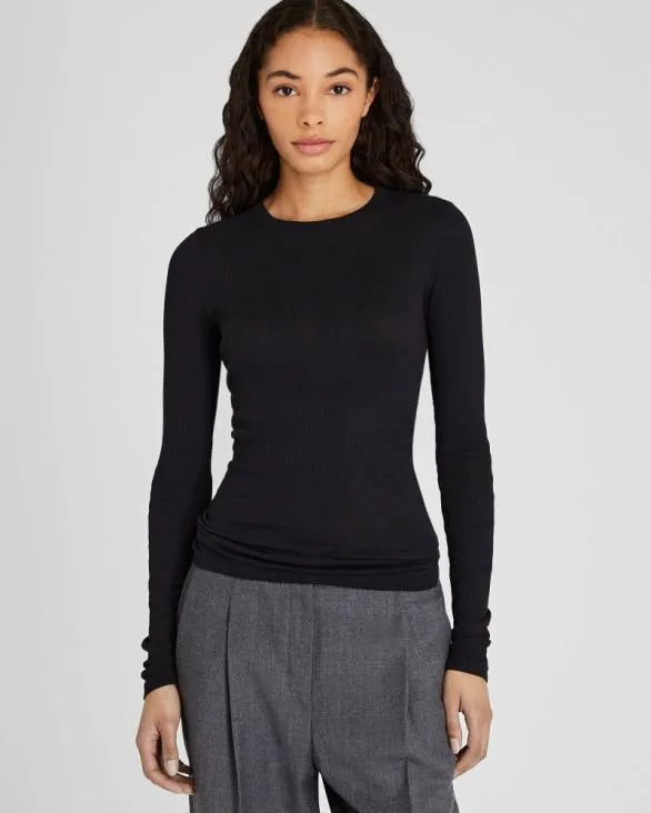 Club Monaco Loungewear Ribbed Cotton LongSleeve Tee Black 8211 Women