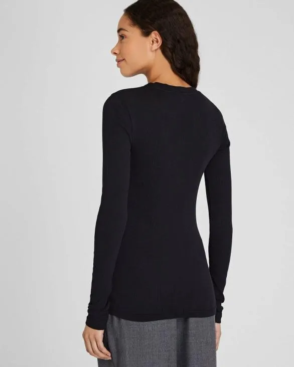 Club Monaco Loungewear Ribbed Cotton LongSleeve Tee Black 8211 Women