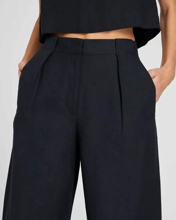 Club Monaco Pants Wide Leg Linen Blend Trouser Black 8211 Women